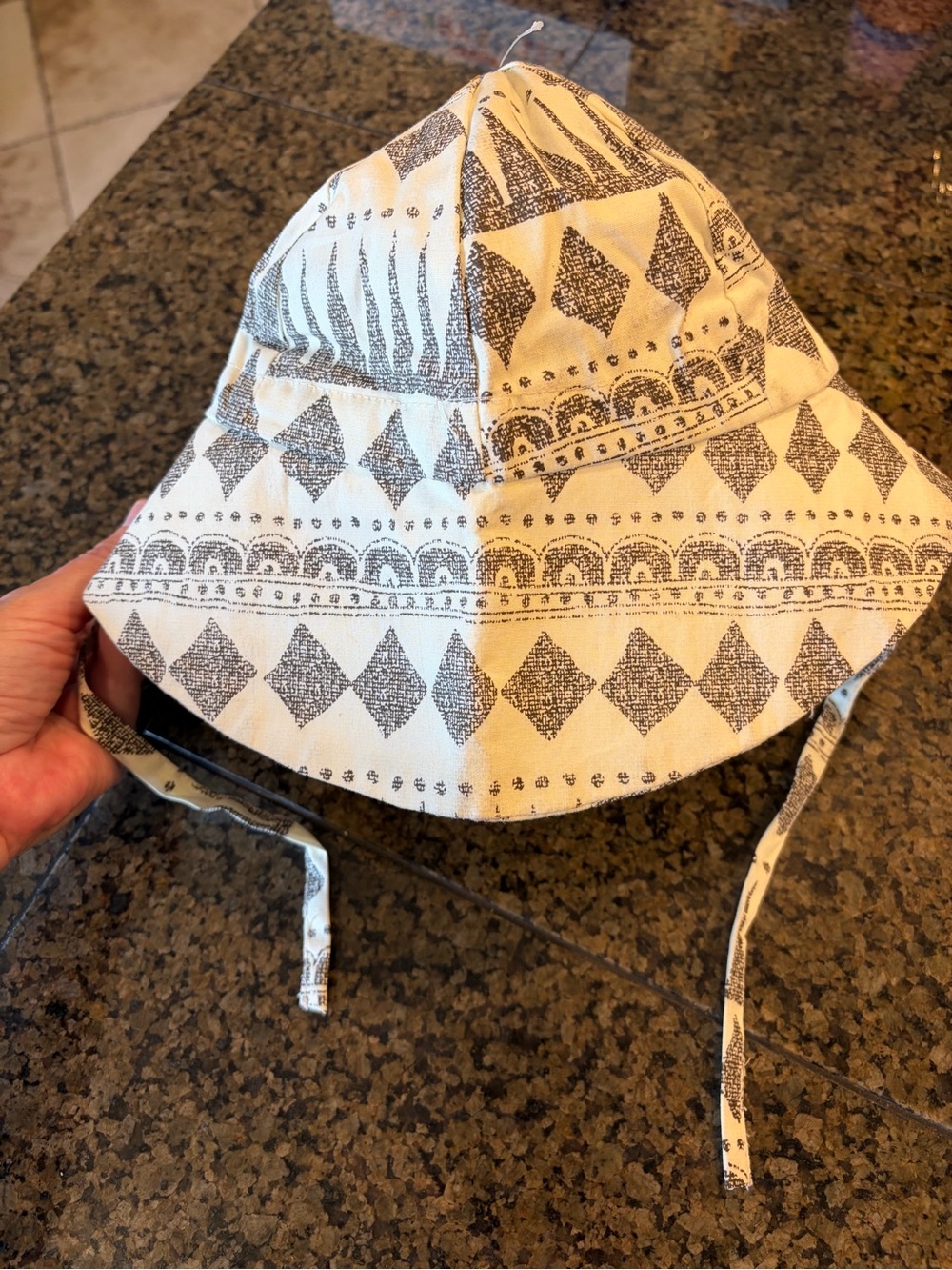 Elodie Cream and Black Printed Kids Sun Bucket Hat